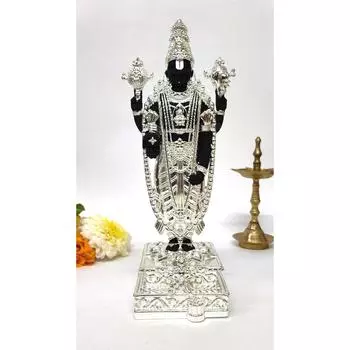 Lord Tirupati Balaji Silver Black Terracotta Idol for Car Dashboard | Vishnu Ji Idol for Office Desk | Venkateswara Swamy Murti for Home