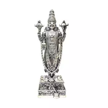 Lord Tirupati Balaji Silver Matte Idol with Garuda for Car Dashboard | Vishnu Ji Idol for Office Desk | Venkateswara Swamy Murti for Home
