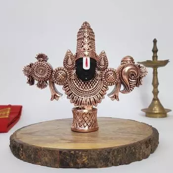 Lord Venkateswara Balaji Idol | Copper-Plated Antique Matte Finish | 4.5 x 5.3 inch | Tirupati Balaji Murti for Home Mandir, Office