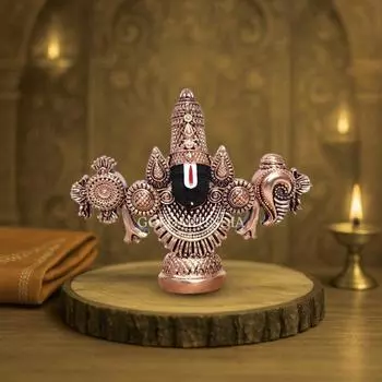 Lord Venkateswara Balaji Idol | Copper-Plated Antique Matte Finish | 3.5 x 4.2 inch | Small Tirupati Balaji Murti for Home Temple, Car Dashboard