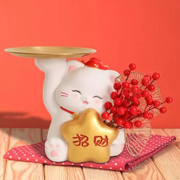 Лоток для хранения фигурок кошек, ключ, многофункциональный декор, настольный органайзер, статуэтка животного для