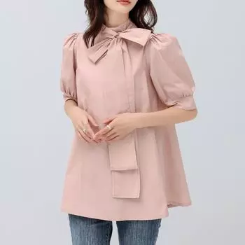 Lotte Japan Korea весна-лето однотонная блузка со шнуровкой и средним рукавом, полувысокая горловина рубашка для женщин M коричневый