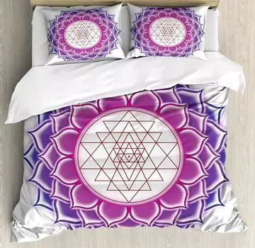 Lotus Bedding Set For Bedroom Bed Home Sacred Geometry Yantra Mandala with Triangle Figur Duvet Cover Quilt Cover And Pillowcase EU single(135x200cm)