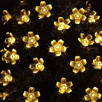 Lotus Solar Lights String LED Outdoors Cherry Blossoms String Lights Wedding Party Christmas Garden Fairy Home Patio Decorate 1.5M-10LED-Always on