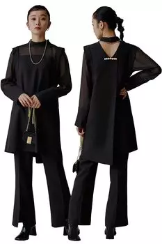 Louet Back Pearl Tops Flare Slit Pants Setup Casual Formal Pants Suit Pants Dress Long Party Dress Party Dress Long Sleeve Large Size M Black [Louis