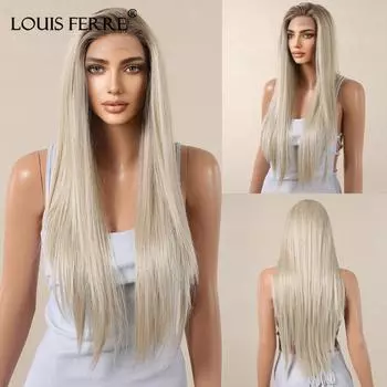 LOUIS FERRE 13x6 кружевной парик, длинные прямые светло-русые парики с темным корнем для женщин, повседневная вечеринка, косплей, свадьба, высокая плотность