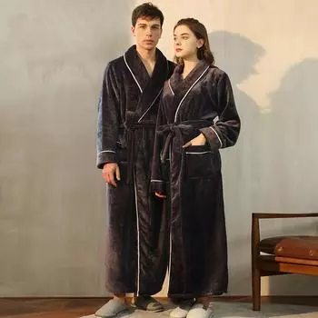 Халаты для отдыха, халат для лица, простой, большого размера, коралловый флис, парный халат, удобный и элегантный, осень-зима, длинный, плотный M