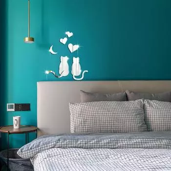 Love Cat Mirror Sticker Acrylic Wall Sticker Decoration Bedside Wall Sticker