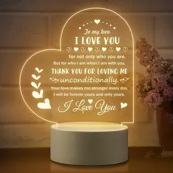 Love Cute 3D Led Night Light Акриловые огни Подарочная детская лампа WhiteBase Warm Light&USB Plug