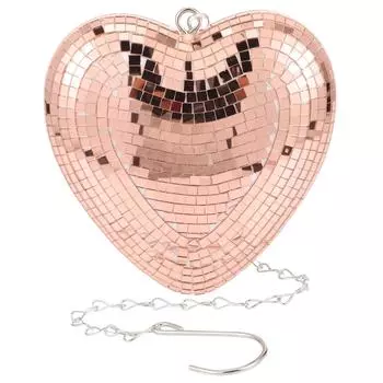 Love Disco Heart Стеклянное украшение для вечеринки (Розовое золото) Украшения из цепных шаров Подвесные зеркальные шары 16x15.5cm