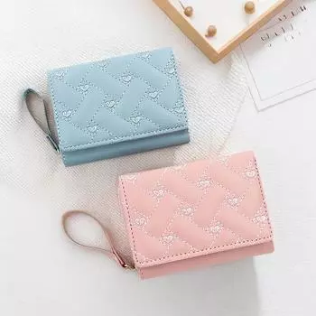 Кошелек с вышивкой Love, женский короткий кошелек Zero, женский кошелек с тройным сложением, вмещающий несколько карт, большой емкости, универсальный модный кошелек