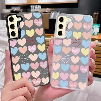 Love Hearts Pattern Phone Case for Samsung S24 S22 Ultra S23 S21 S20 Fe A54 A53 A52 Shockproof Slim Anti-Fall Laser Imd Cover Samsung S24 серый