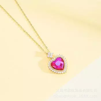 Love Necklace Women S Light Luxury Simple Versatile Gemstone Heart Pendant Accessories