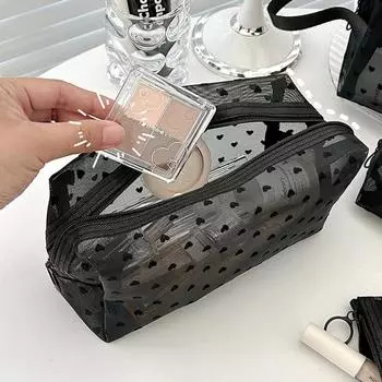 Love Print Mesh Cosmetic Bag Multifunction Transparent Portable Organizer Makeup Bag Travel Organizer Large Mesh Toiletry Bags