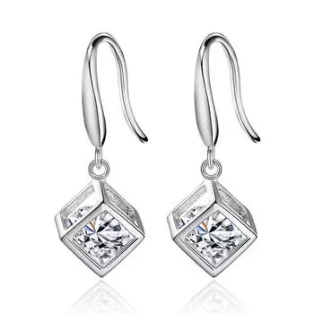 Love Window Tassel Ear Женские квадратные серьги-крючки Корейские серебряные украшения Серебряные украшения для ушей
