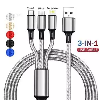 Lovebay 3 в 1 USB кабель для быстрой зарядки Type C Micro IOS Multi Charger Cable для iPhone Huawei Samsung нейлоновый плетеный шнур 1.2m For 3in1