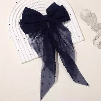 LOVEKIKI 1PCS Girls Long Big Bow Float Satin Clips Back Head Hair Clip 6inch Bow Polka Dot Temperament Elegant Hair Accessories