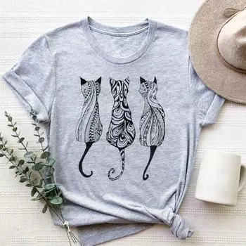 Lovely Cat Pet Friend Стиль 90-х годов Sweet Trend Футболка Модная футболка Одежда Повседневная женская футболка с коротким рукавом с принтом Леди Женская футболка с рисунком S