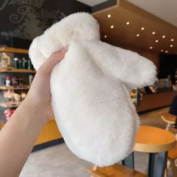 Lovely Fluffy Winter Gloves Warm Soft Plush Mittens Cute Women Winter Gloves Unisex белый