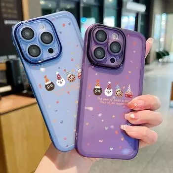 Lovely Hearts Christmas Gingerbread Pattern Case For iPhone 16 Pro Max 15 14 13 12 11 Clear Silicone Soft Shockproof Glass Lens Protection Phone Cover iPhone 16 чёрный