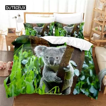 Lovely Koala Bedding Set Duvet Cover Set 3d Bedding Digital Printing Bed Linen Queen Size Bedding Set Fashion Design EU single(135x200cm)