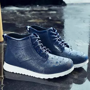 Lovers Lace-up Rain Boots Men Outdoor Non-slip Waterproof Work Water Boots Fashion Couple s Ankle Platform Rainboots Size 36-45 36 черный белый