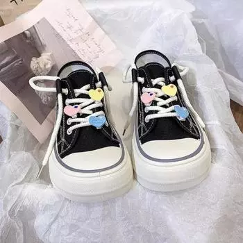 Low-top big-head board shoes summer new fashion love accessories casual shoes niche lace-up round-head canvas shoes 35