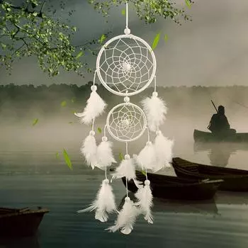 Ловец снов, декор для комнаты, плетение перьев, ловля мечты, Ловец снов, колокольчики, религиозный талисман в индийском стиле белый