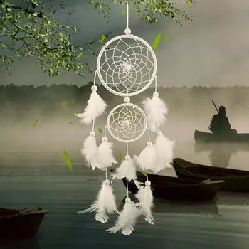 Ловец снов, декор для комнаты, плетение перьев, ловля мечты, Ловец снов, колокольчики, религиозный талисман в индийском стиле белый