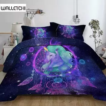 Ловец снов Пододеяльник Комплект стеганых одеял Galaxy Покрывало Bohemian Mandala Постельное белье 3 предмета Цветная туманность Мягкое постельное белье Домашний текстиль EU single(135x200cm)