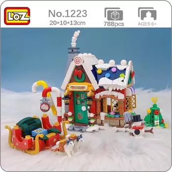 LOZ 1223 Merry Christmas House Tree Санта-Клаус Снеговик сани 3D модель DIY Мини-блоки Кирпичи Строительная игрушка без коробки