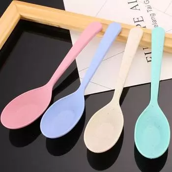 Ложка для супа, экологически чистая пластиковая ложка с длинной ручкой для микроволновой печи, безопасная для посудомоечной машины, ложка для каши, детская посуда синий