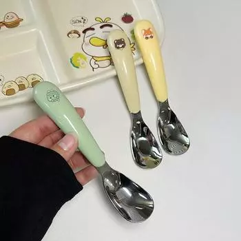 Ложка Kawaii, бытовая ложка для предотвращения падения, нержавеющая сталь 304, ложка для дополнительного питания, посуда для маленьких детей, посуда для девочек as the picture