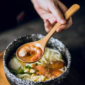 Ложки для супа из бука в японском стиле с длинной ручкой, кухонная деревянная ложка для каши, риса, чайная ложка, столовая посуда, кухонная утварь