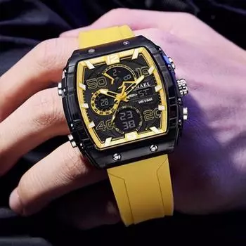 Лучшие новые электронные часы Fashion Square Dual Display Водонепроницаемые светящиеся многоцветные для мужчин