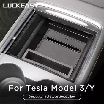 LUCKEASY для Tesla Model 3 Model Y, центральный контрольный ящик для хранения салфеток, аксессуары для интерьера, автомобильный центральный подлокотник, укладка M3Y-ST46A