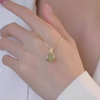 Lucky Bag Hetian Jade Ожерелье Light Luxury Niche Подвеска Женская Нержавеющая Сталь Ключичная Цепочка