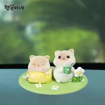Lucky Car Accessories Украшение для автомобиля Украшение приборной панели Cat Grass Support Plate 2 типа, зеленый, 1 шт., корейские автомобильные аксессуары