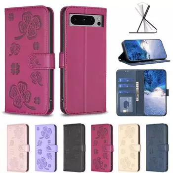 Lucky Clover Four Leaf Clover Pattern PU Leather Card Slots Wallet Phone Case for Google Pixel 7,Pixel 7a,Pixel 7 Pro,Pixel 8,Pixel 8a,Pixel 8 Pro Google Pixel 8 Pro чёрный