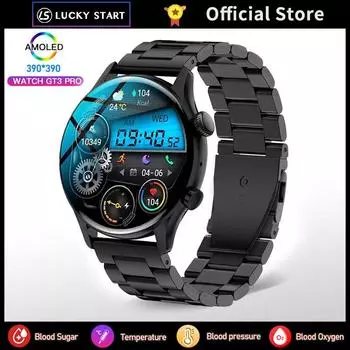 LUCKYSTART 2024 Новые мужские умные часы с AMOLED-экраном и NFC, Bluetooth-вызов, IP68, водонепроницаемые спортивные часы для фитнеса esFor Men, Android IOS, умные часы