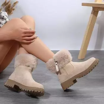 Lucyever 2024 Furry Faux Fur Snow Boots для женщин Нескользящие зимние ботинки на платформе Женские теплые плюшевые ботильоны Mujer 43 37 чёрный
