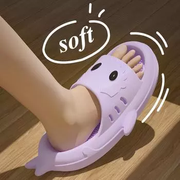 Lucyever New Summer Cartoon Shark Slippers for Women Non Slip Home Bathroom Slides Woman 2024 Soft Sole Flat Flip Flops Shoes 36-37 зелёный