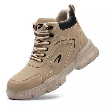 LUDEY Kitchen Nonslip Work Shoes Composite Toe Mens Sports Steel Toe Safety Shoes Boots 46 бежевый