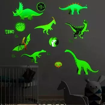 Luminous Dinosaur Wall Decals 3d Glow In Dark Dinosaurs Wall Decorative for Boy Girl Kids Nursery Baby Bedroom Living Room 21x29cm разноцветный