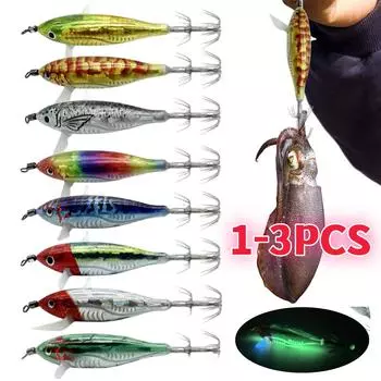Luminous Fishing Lures Octopus Cuttlefish Fishing Baits Luminous Jigging Bait Horizontal Wood Shrimp Night Fishing Hard Bait 1PC
