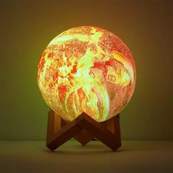 Лунная лампа Ramidos с 3D-принтом, меняющая цвет, с деревянной подставкой, пультом дистанционного управления и USB-адаптером One Size