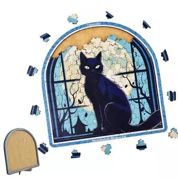 Лунная тень Окно Кот Развивающие игрушки, Деревянные пазлы, Подарки на день рождения Подходит для семейных посиделок, Повседневные пазлы