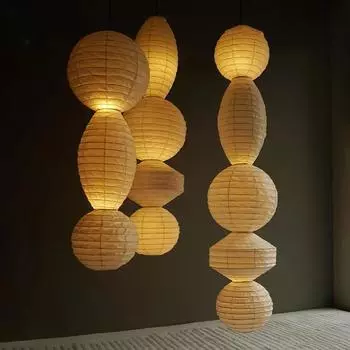 Люстра в японском стиле из бумаги Noguchi Isamu простая, доступная роскошь, креативная, гостиная, кровать, кабинет, шарообразная лампа