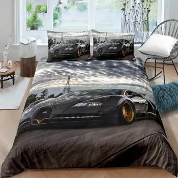 Luxurious Sports Car Bedding Set Black White Racing Bike Bed Linen Polyester Duvet Cover with Pillowcase for Teens 70x133cm 2pcs