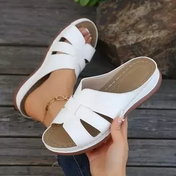 Luxury 2025 Summer Slippers for Women Wedge Heels Outdoor Trendy Beach Sandals Ladies Flip Flops Brand Designer Casual Sandals 36 белый